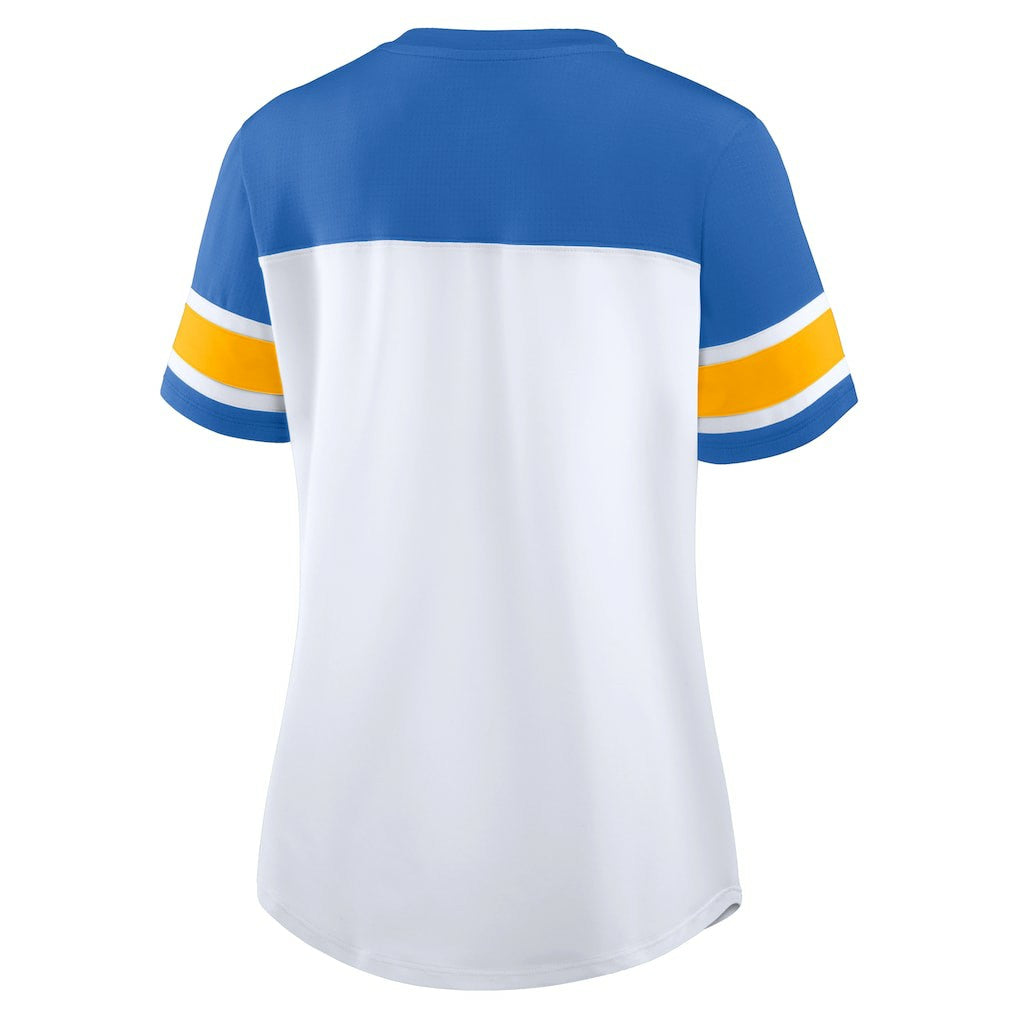 NFL Los Angeles Chargers Women's Athena Rhinestone Lace-Up V-Neck T-Shirt
