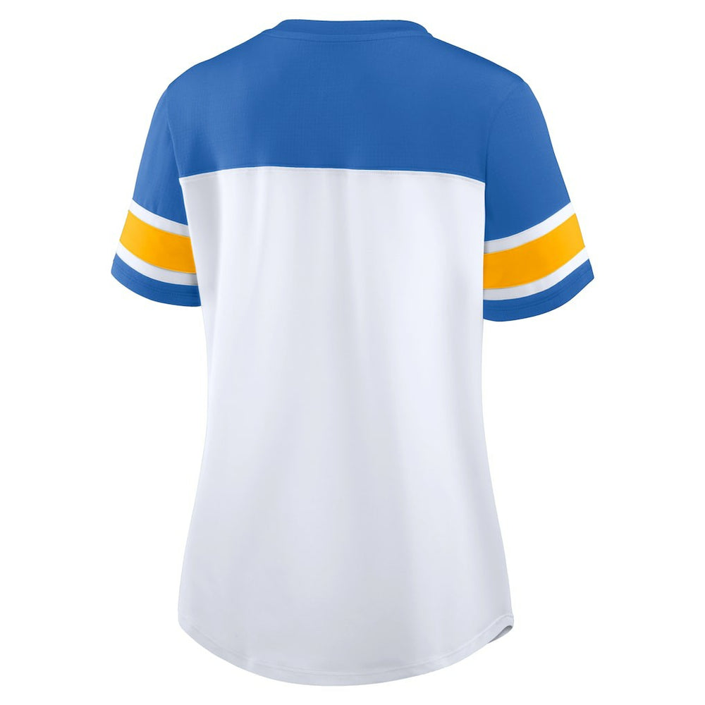 NFL Los Angeles Chargers Women's Athena Rhinestone Lace-Up V-Neck T-Shirt