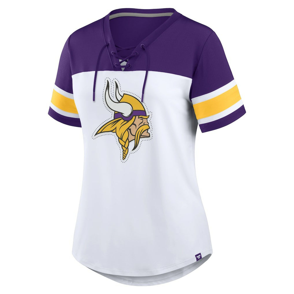 NFL Minnesota Vikings Women's Athena Rhinestone Lace-Up V-Neck T-Shirt