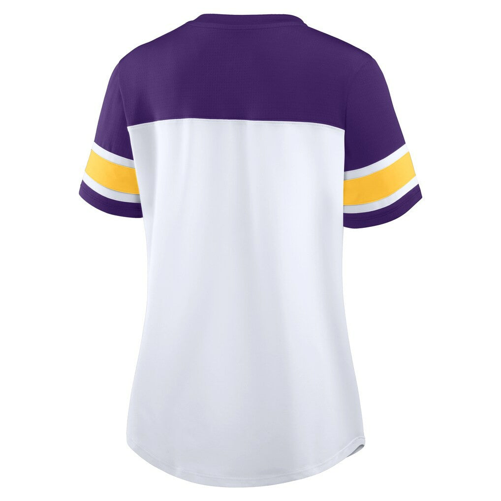 NFL Minnesota Vikings Women's Athena Rhinestone Lace-Up V-Neck T-Shirt