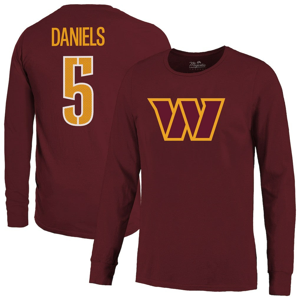 NFL Washington Commanders Jayden Daniels  Majestic Threads Name & Number Non-Distressed Long Sleeve T-Shirt