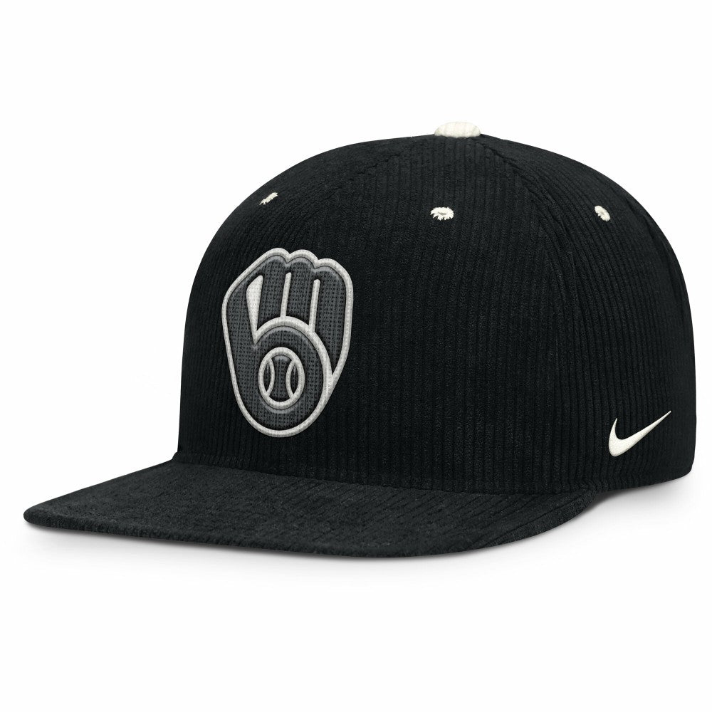 Milwaukee Brewers Pro Corduroy Structured Snapback Hat - Black | Nike