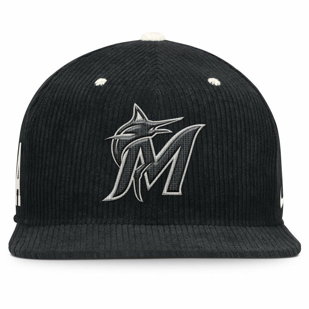 Miami Marlins Pro Corduroy Structured Snapback Hat - Black | Nike