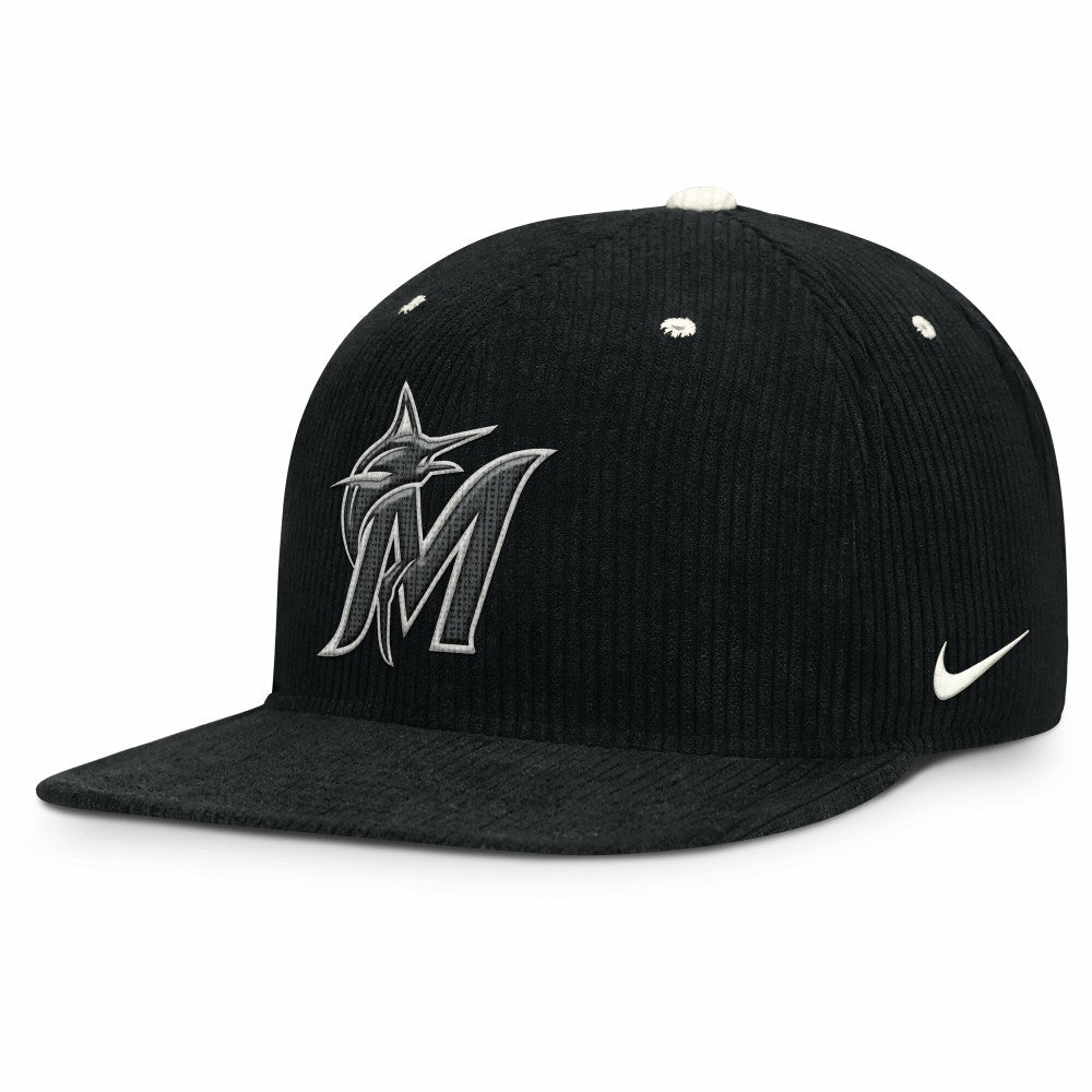 Miami Marlins Pro Corduroy Structured Snapback Hat - Black | Nike