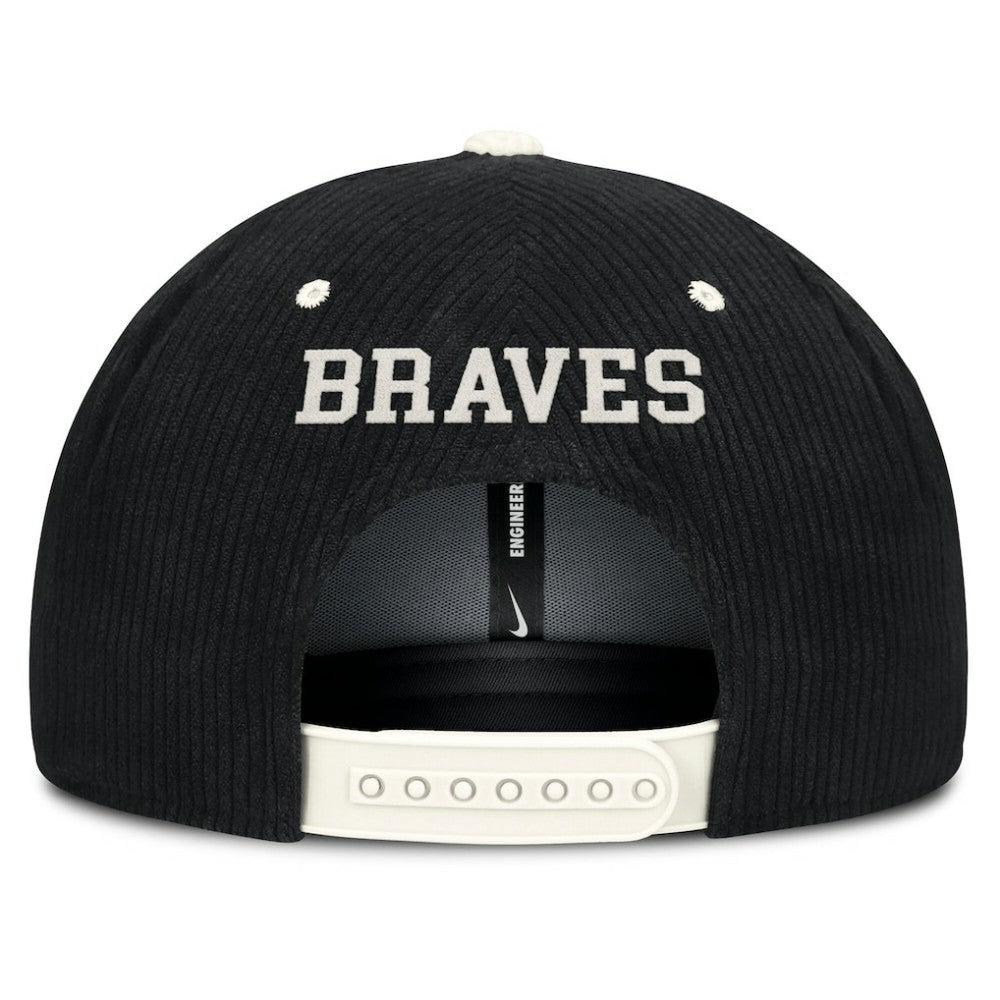 Atlanta Braves Pro Corduroy Structured Snapback Hat - Black | Nike