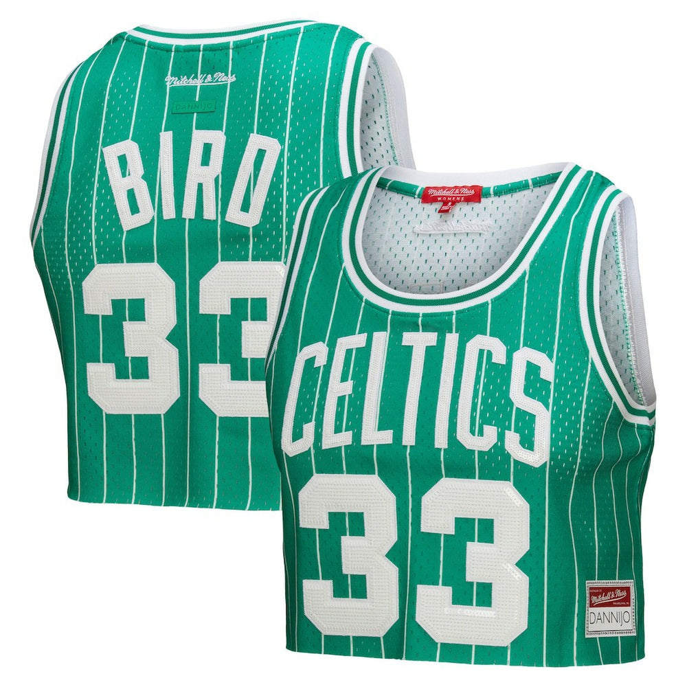 Larry Bird Boston Celtics x DANNIJO Women's Fashion Cropped Basketball Jersey - Kelly Green | Mitchell & Ness outlet