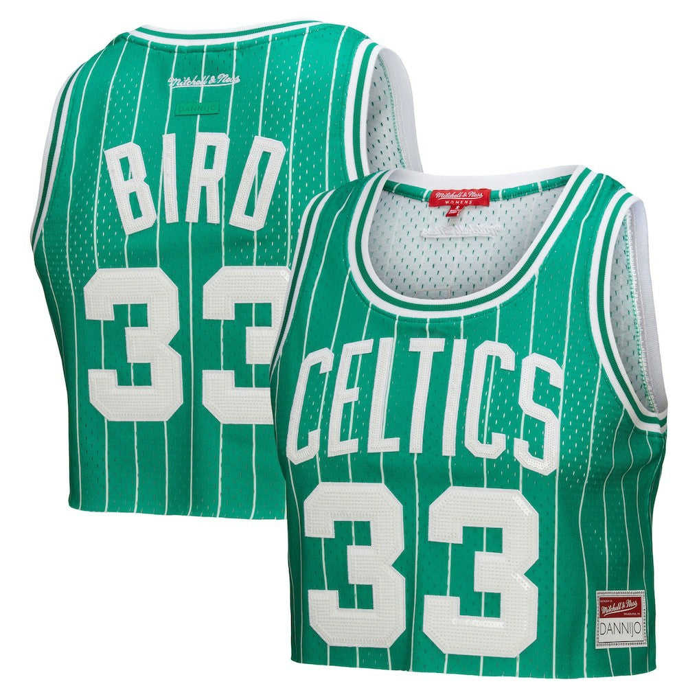 Larry Bird Boston Celtics x DANNIJO Women's Fashion Cropped Basketball Jersey - Kelly Green | Mitchell & Ness outlet