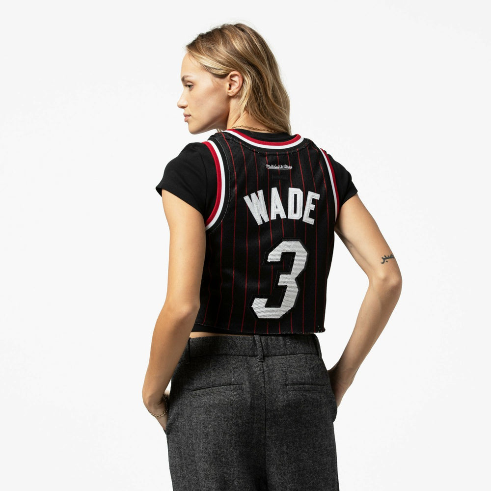 Dwyane Wade Miami Heat x DANNIJO Women's Fashion Cropped Basketball Jersey - Black | Mitchell & Ness discount