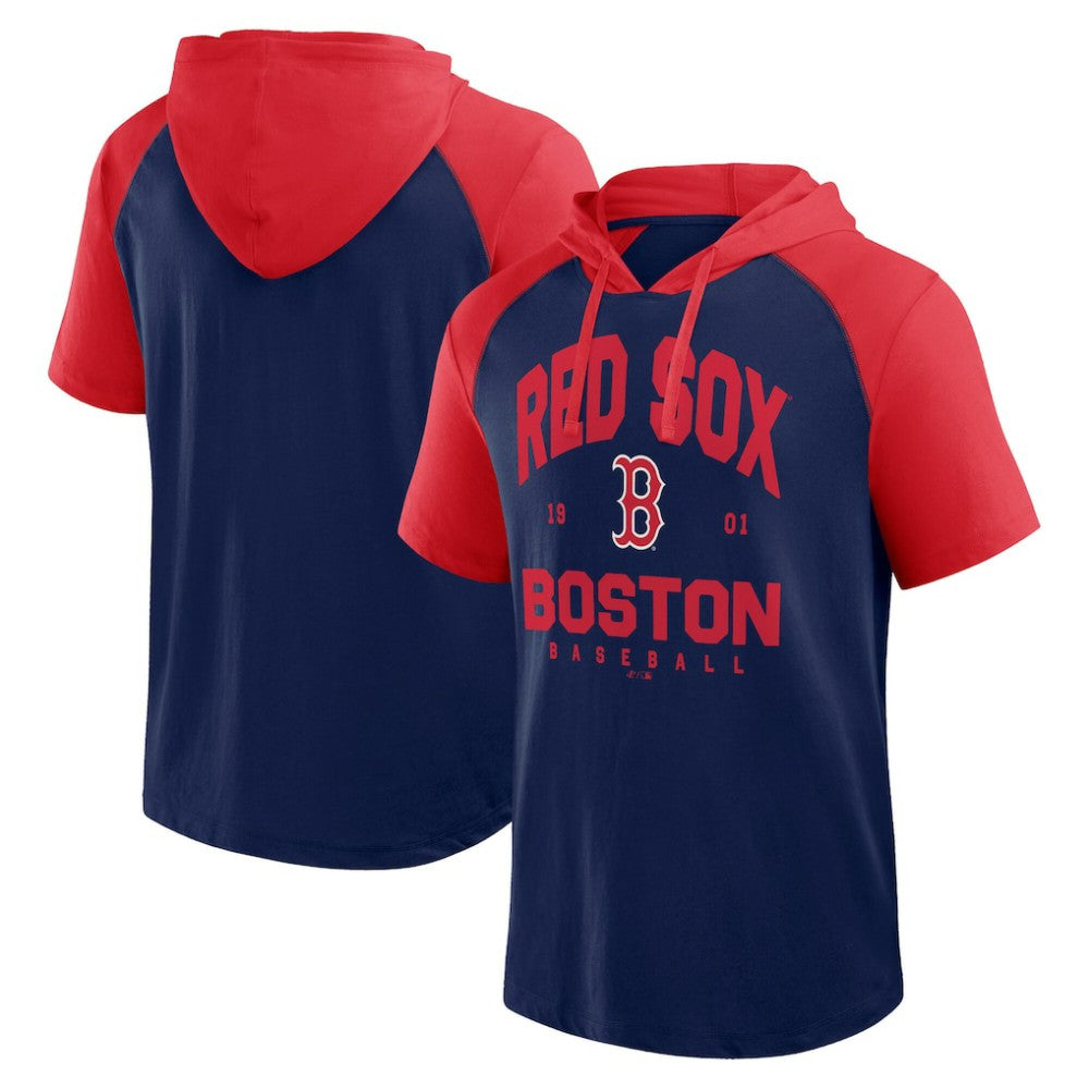 Boston Red Sox Logo Athletic Prime Raglan Short Sleeve Hoodie T-Shirt - Navy