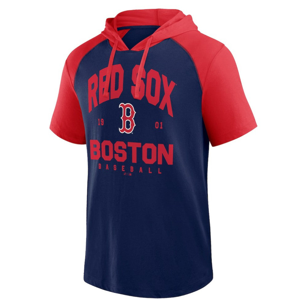 Boston Red Sox Logo Athletic Prime Raglan Short Sleeve Hoodie T-Shirt - Navy