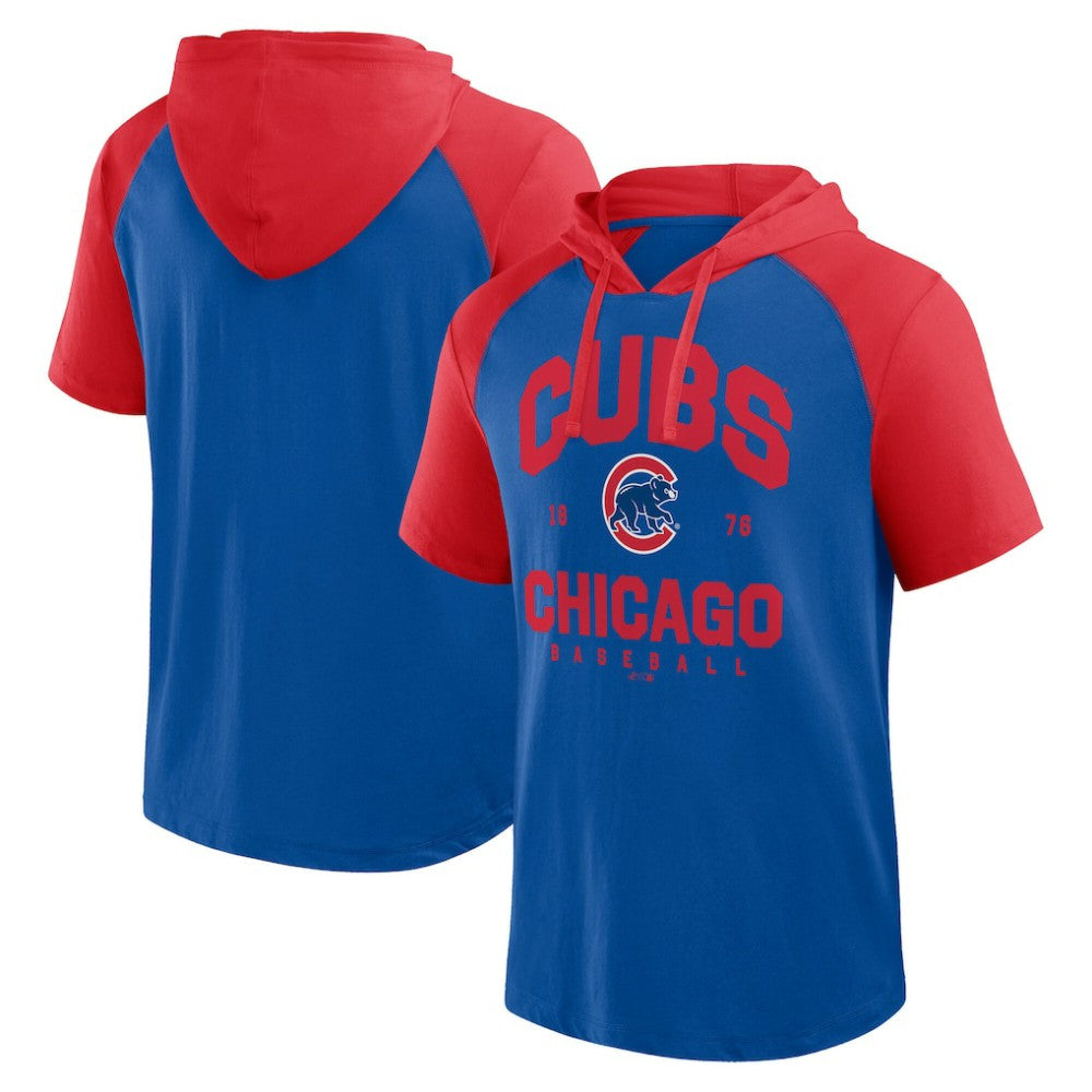 Chicago Cubs Logo Athletic Prime Raglan Short Sleeve Hoodie T-Shirt - Royal