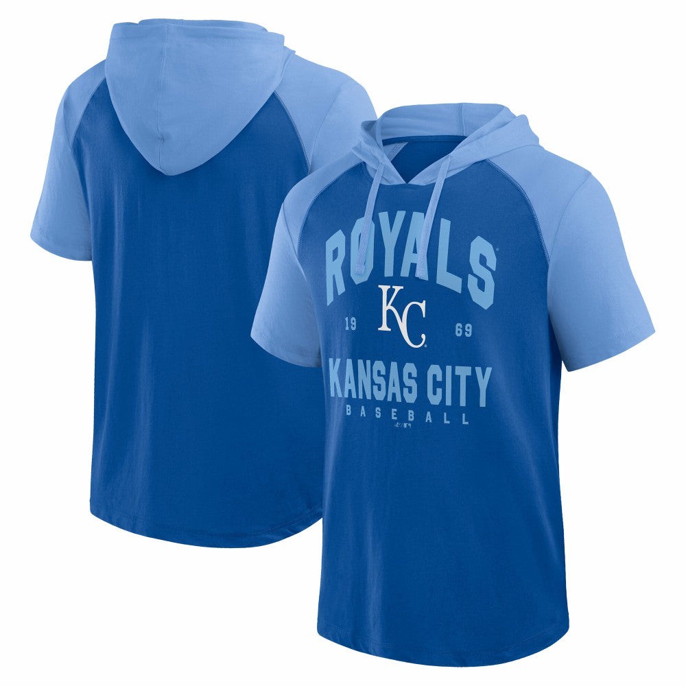 Kansas City Royals Logo Athletic Prime Raglan Short Sleeve Hoodie T-Shirt - Royal