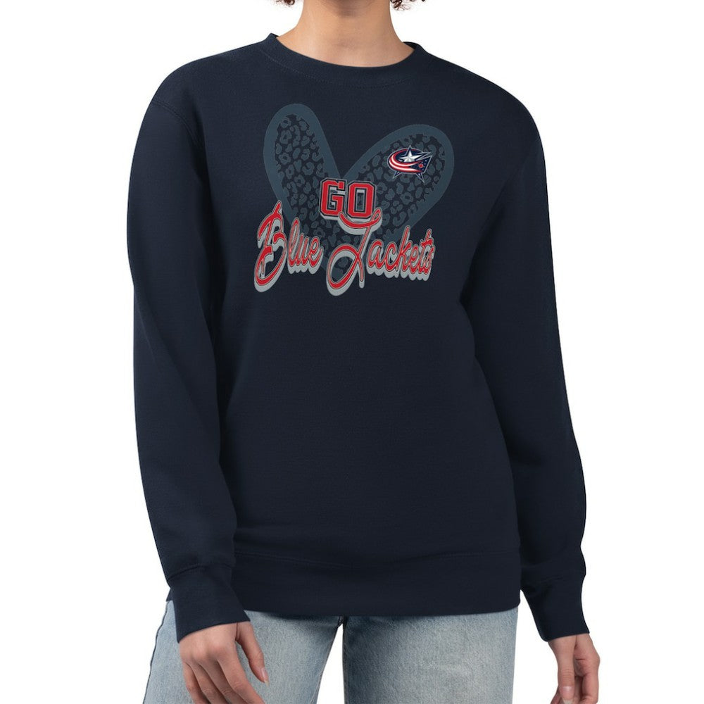 Columbus Blue Jackets G-III 4Her by Carl Banks Women's Animal Print Heart Fleece Pullover Sweatshirt