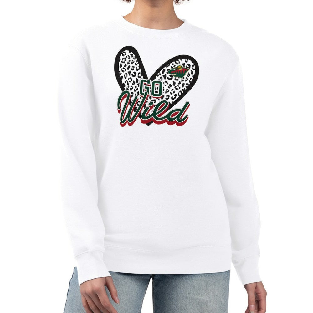 Minnesota Wild G-III 4Her by Carl Banks Women's Animal Print Heart Fleece Pullover Sweatshirt