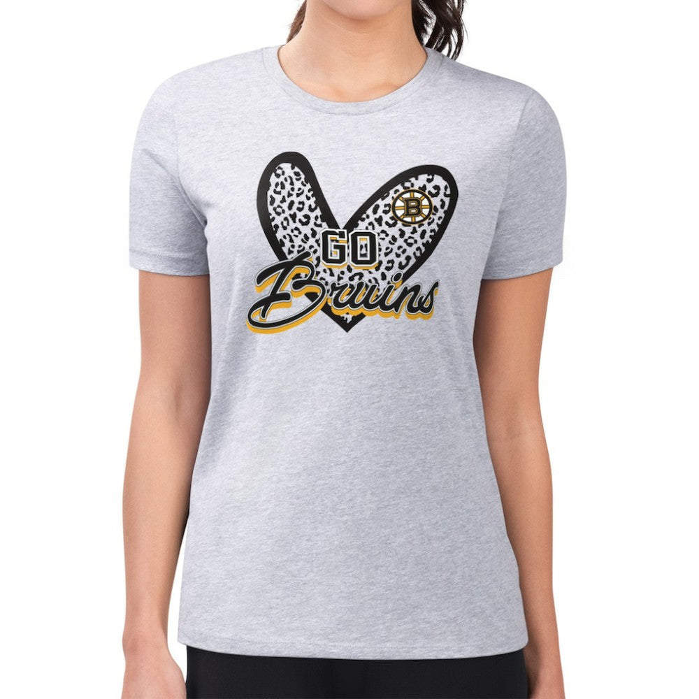 Boston Bruins G-III 4Her by Carl Banks Women's Super-Slim Fit Lightweight Animal Print Heart T-Shirt