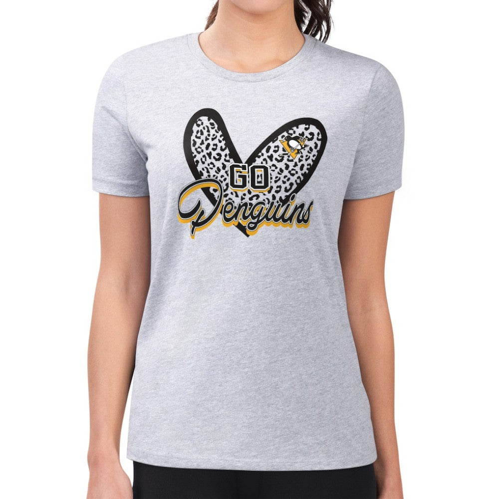 Pittsburgh Penguins G-III 4Her by Carl Banks Women's Super-Slim Fit Lightweight Animal Print Heart T-Shirt