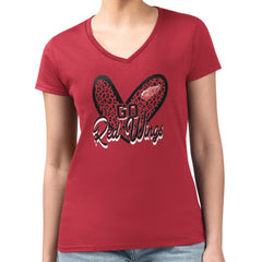 Detroit Red Wings G-III 4Her by Carl Banks Women's Super-Slim Fit Lightweight Animal Print Heart V-Neck T-Shirt