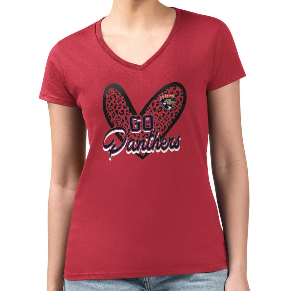 Florida Panthers G-III 4Her by Carl Banks Women's Super-Slim Fit Lightweight Animal Print Heart V-Neck T-Shirt