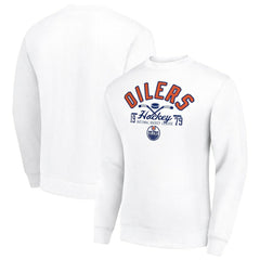 Edmonton Oilers Starter Stick And Puck Logo Fleece Pullover Sweatshirt