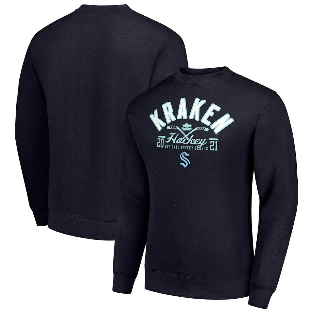 Seattle Kraken Starter Stick And Puck Logo Fleece Pullover Sweatshirt