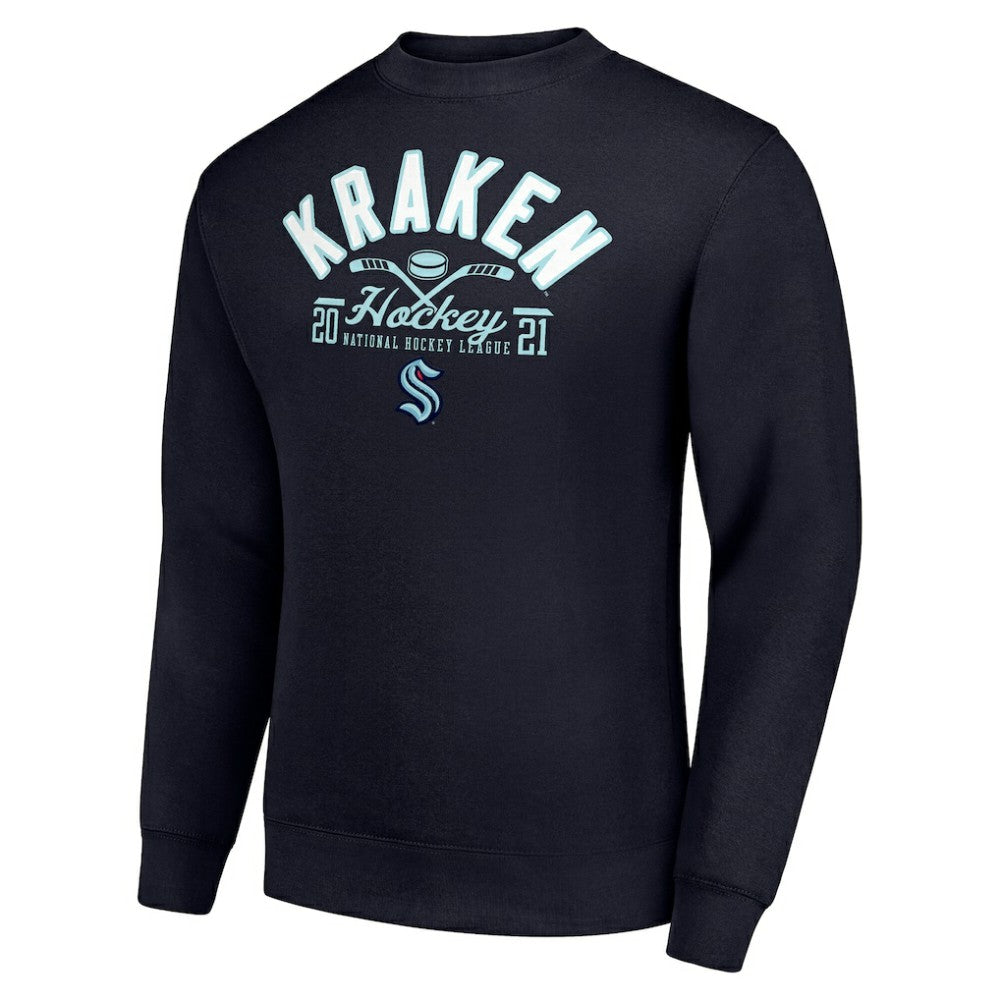 Seattle Kraken Starter Stick And Puck Logo Fleece Pullover Sweatshirt