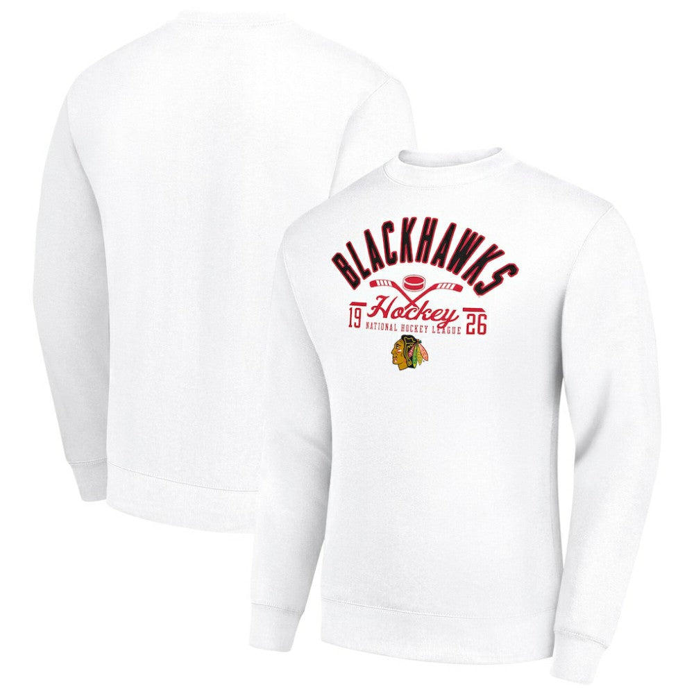 Chicago Blackhawks Starter Stick And Puck Logo Fleece Pullover Sweatshirt