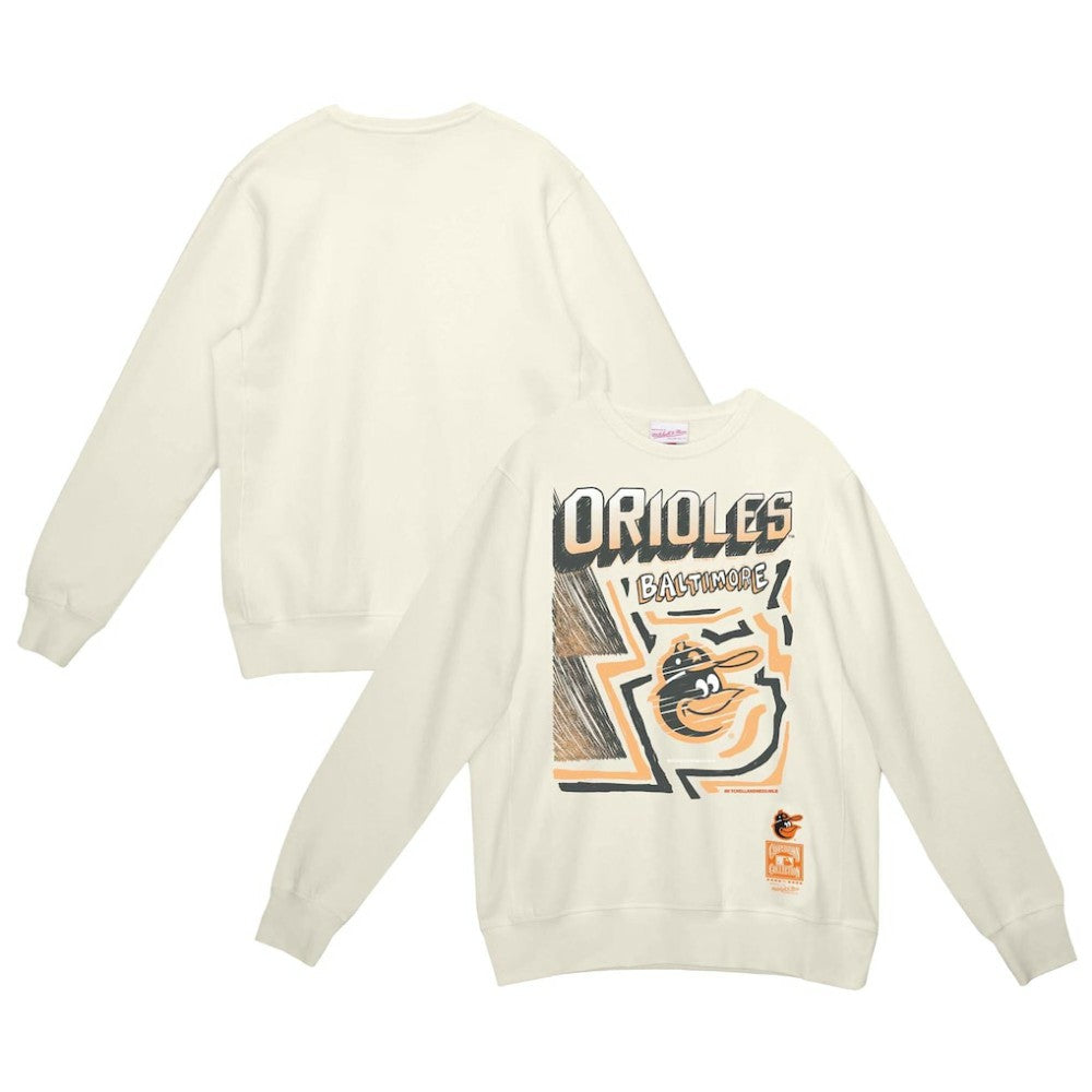 Baltimore Orioles Sidewalk Sketch Pullover Hoodie - Cream | Mitchell & Ness