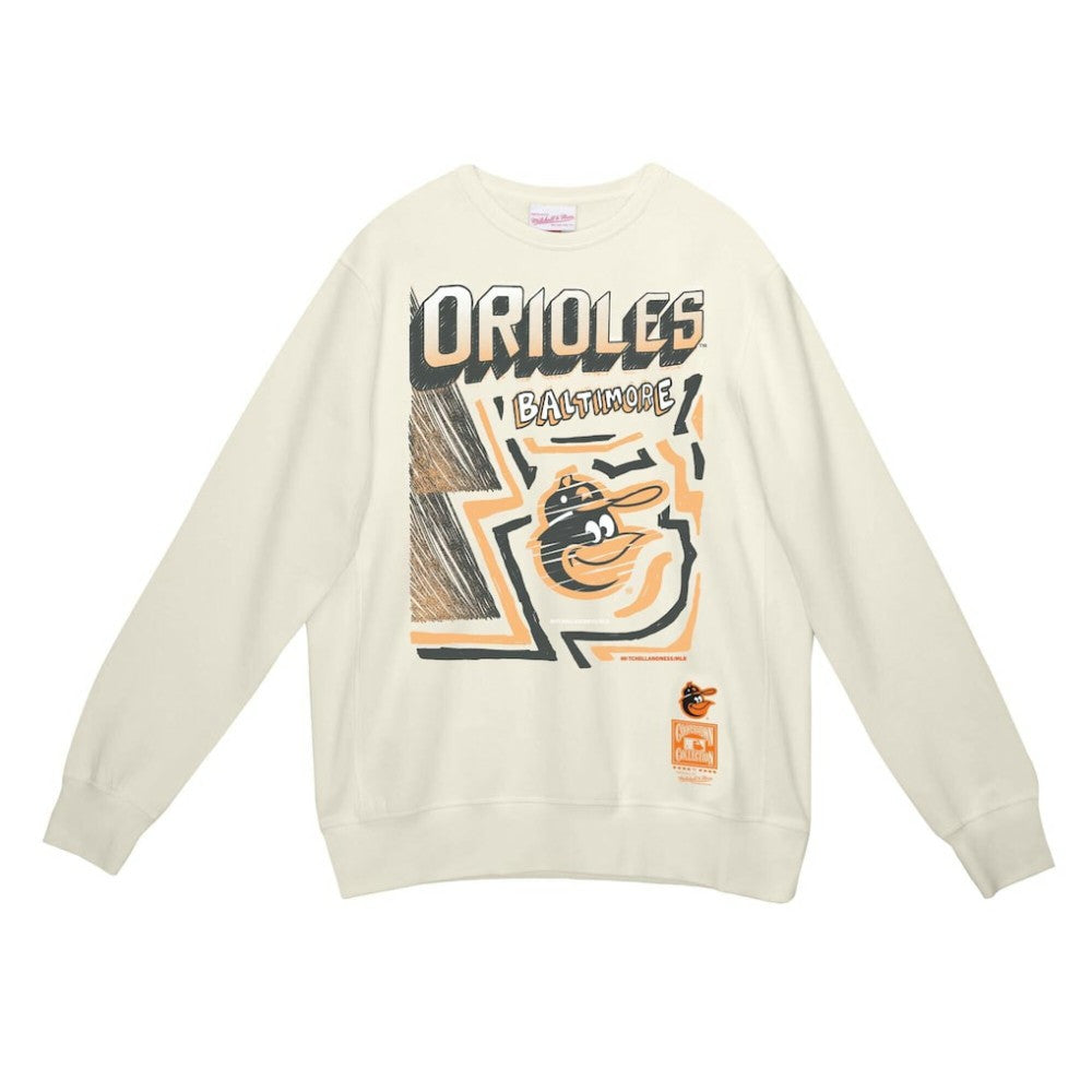 Baltimore Orioles Sidewalk Sketch Pullover Hoodie - Cream | Mitchell & Ness