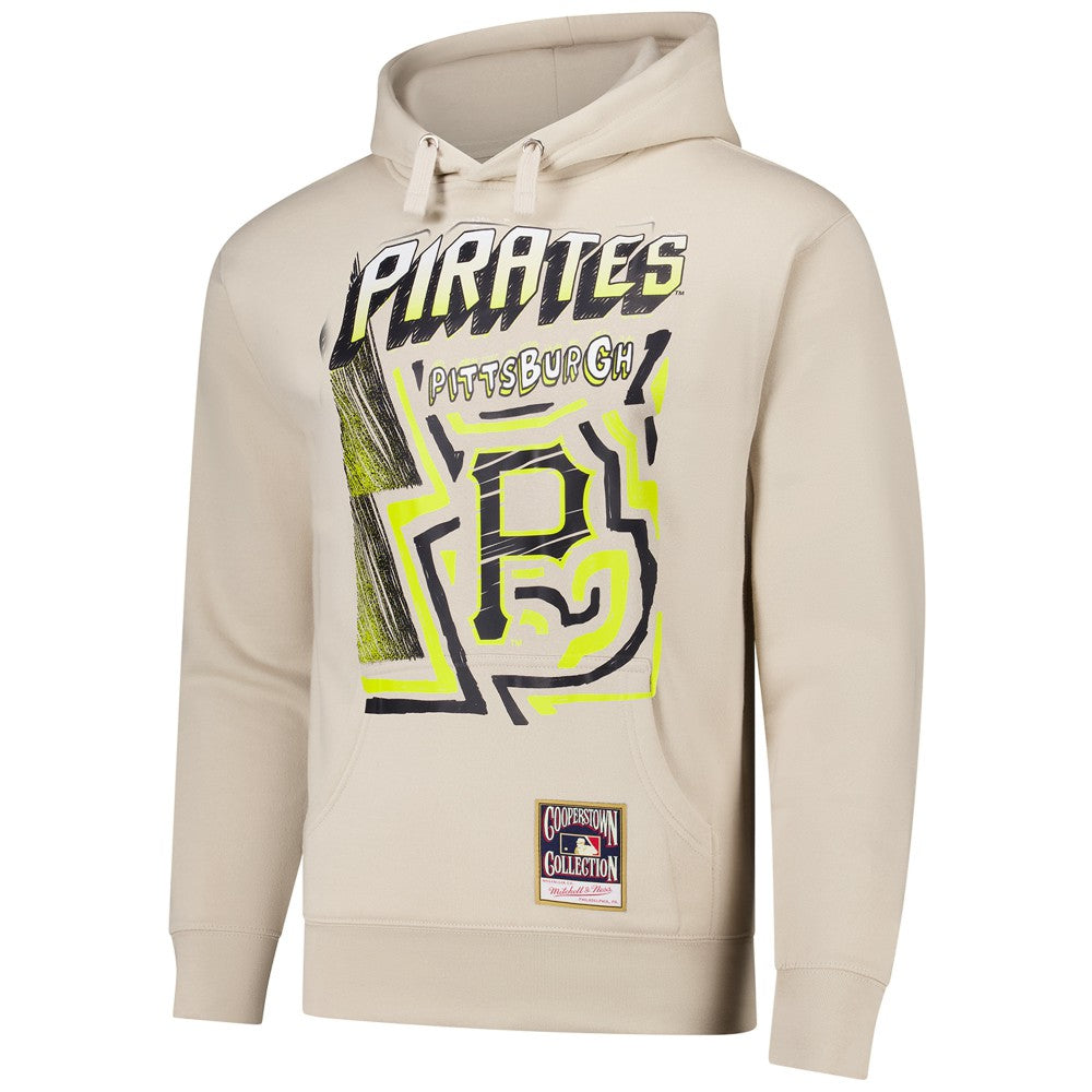 Pittsburgh Pirates Sidewalk Sketch Pullover Hoodie - Cream | Mitchell & Ness
