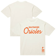 Baltimore Orioles Vintage Script T-Shirt - Cream | Mitchell & Ness