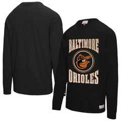 Baltimore Orioles Arched Logo Slub Long Sleeve T-Shirt - Black | Mitchell & Ness