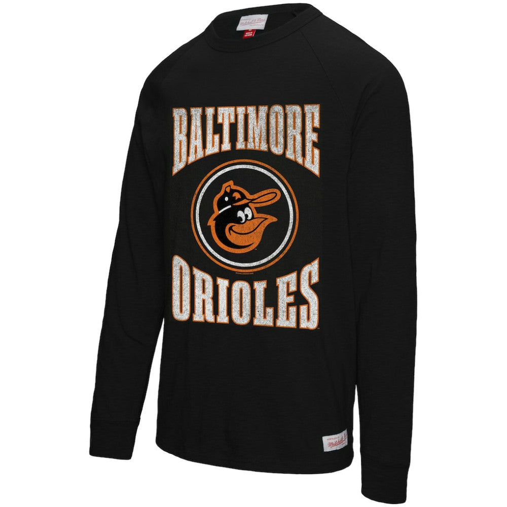 Baltimore Orioles Arched Logo Slub Long Sleeve T-Shirt - Black | Mitchell & Ness