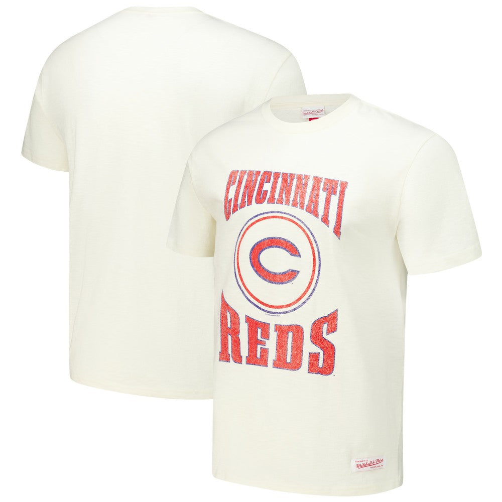 Cincinnati Reds Arched Logo Slub T-Shirt - Cream | Mitchell & Ness