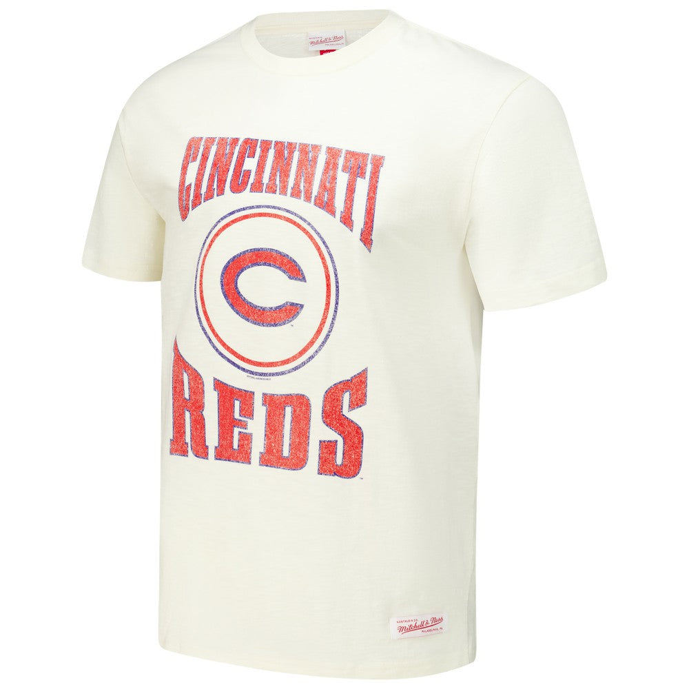 Cincinnati Reds Arched Logo Slub T-Shirt - Cream | Mitchell & Ness