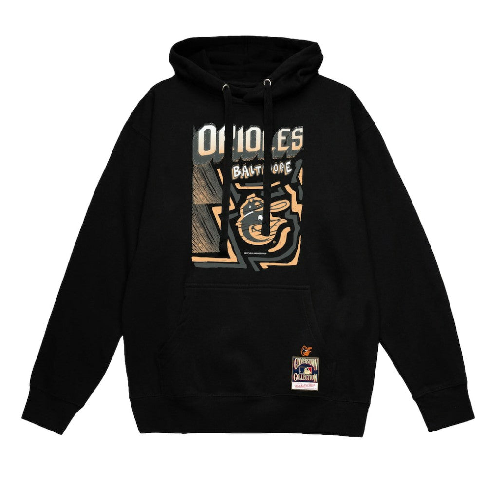 Baltimore Orioles Sidewalk Sketch Pullover Hoodie - Black | Mitchell & Ness