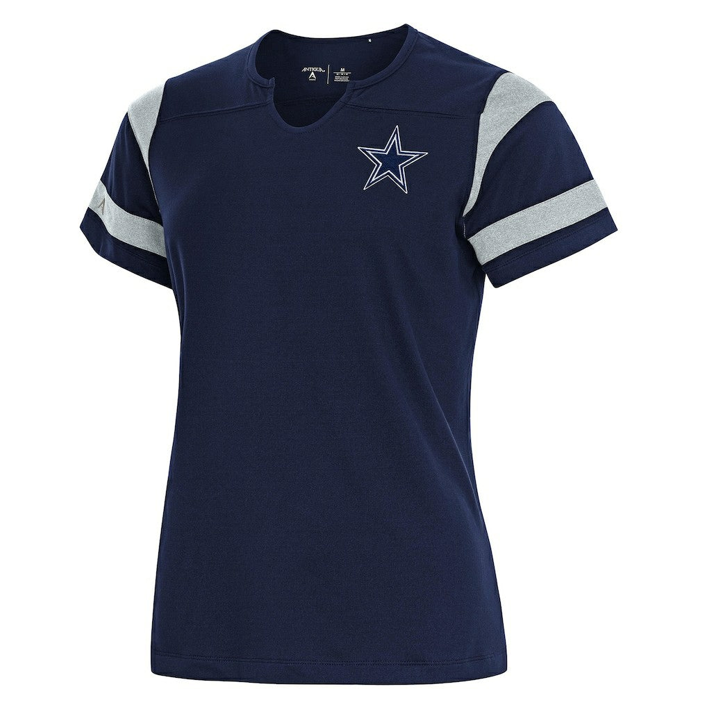 NFL Dallas Cowboys Antigua Women's Encounter Short Sleeve Notch Neck Top