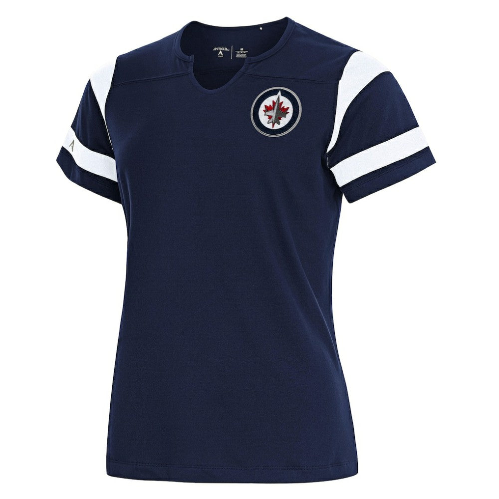 Winnipeg Jets Antigua Women's Encounter Short Sleeve Notch Neck Top
