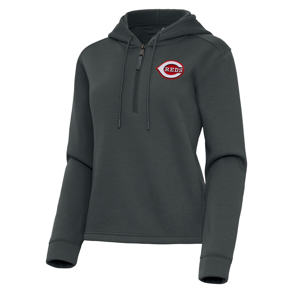 Cincinnati Reds Antigua Women's Contemporary Quarter-Zip Hoodie - Pewter