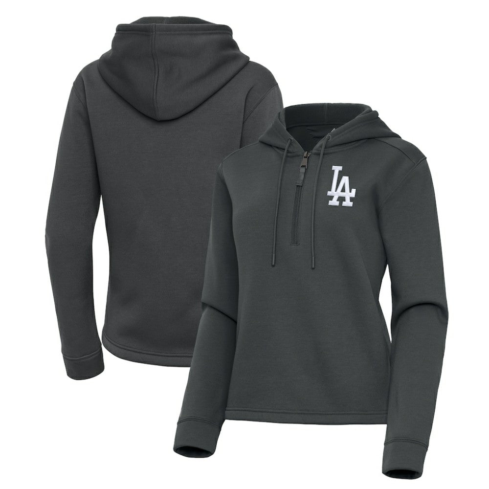 Los Angeles Dodgers Antigua Women's Contemporary Quarter-Zip Hoodie - Pewter