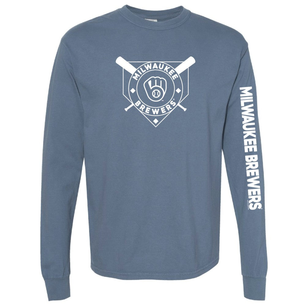 Milwaukee Brewers Soft as a Grape Women's Pigment Dye Long Sleeve T-Shirt - Navy