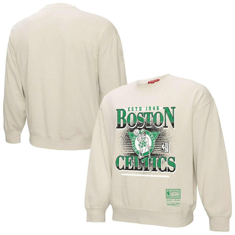Boston Celtics Women's Oversprayed Pullover Sweatshirt - Cream | Mitchell & Ness shop