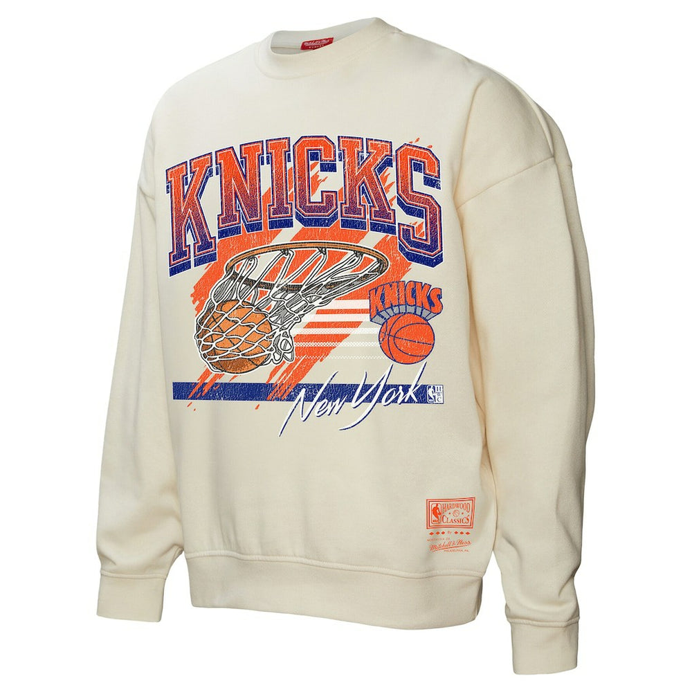 New York Knicks Women's Brush Bucket Pullover Sweatshirt - Cream | Mitchell & Ness on sale