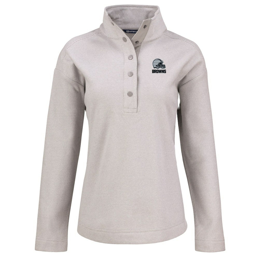 NFL Cleveland Browns Cutter & Buck Women's Hunts Point Eco Textured Fleece Recycled Quarter-Snap Pullover