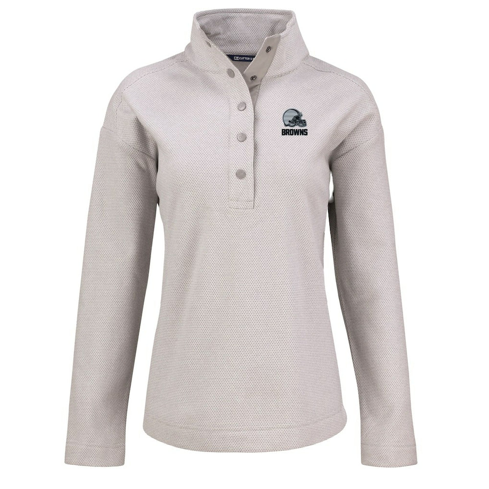 NFL Cleveland Browns Cutter & Buck Women's Hunts Point Eco Textured Fleece Recycled Quarter-Snap Pullover