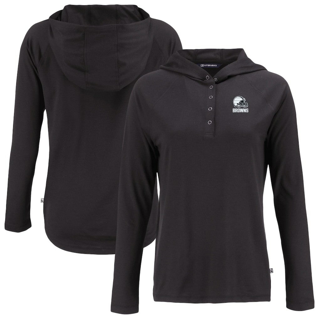 NFL Cleveland Browns Cutter & Buck Women's Coastline Epic Comfort Eco Recycled Quarter-Snap Long Sleeve Hoodie T-Shirt