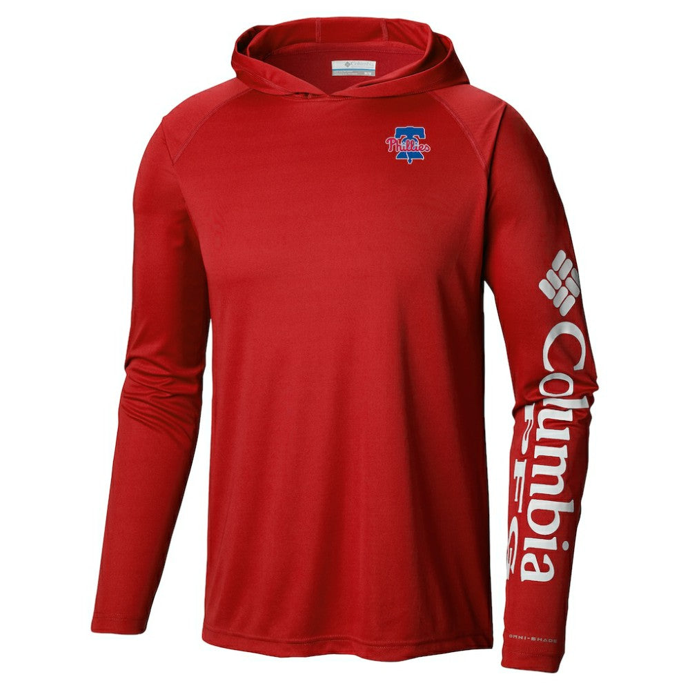 Philadelphia Phillies Omni-Wick Terminal Tackle Raglan Long Sleeve Hoodie T-Shirt - Red | Columbia