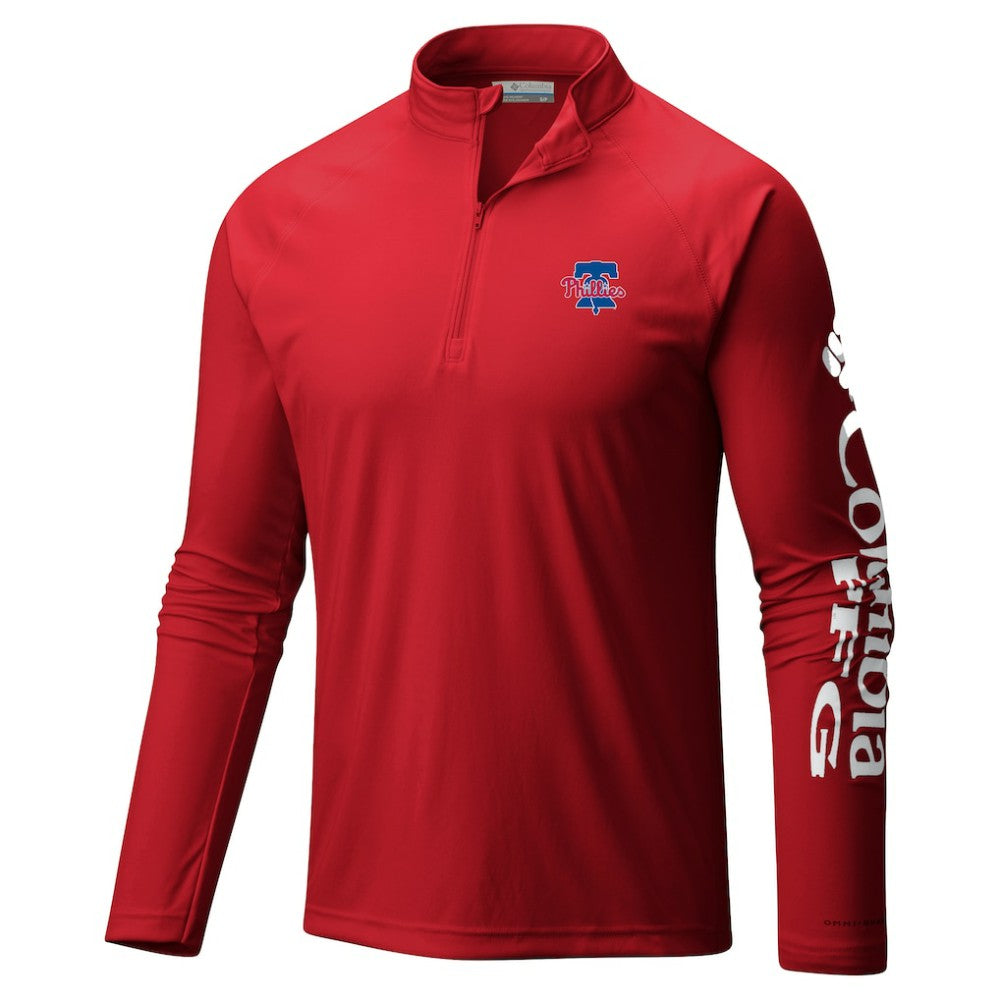 Philadelphia Phillies Terminal Tackle Raglan Omni-Shade Quarter-Zip Pullover Top - Red | Columbia