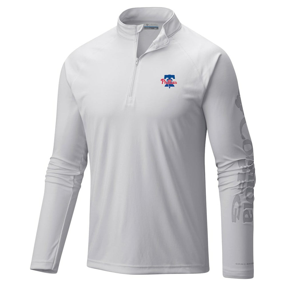 Philadelphia Phillies Terminal Tackle Raglan Omni-Shade Quarter-Zip Pullover Top - White | Columbia