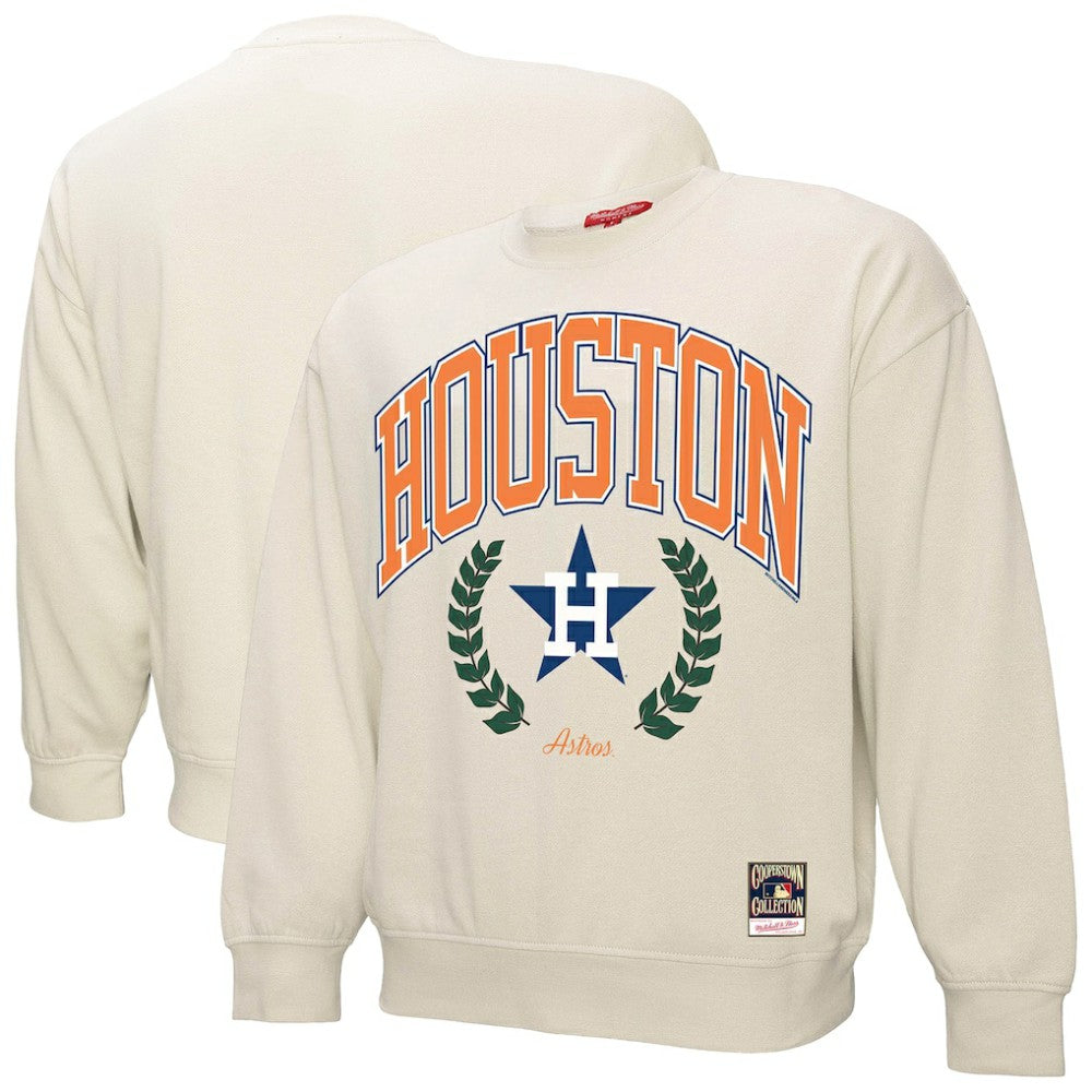 Houston Astros Women's Cooperstown Collection Laurel Crew Pullover Sweatshirt - Cream | Mitchell & Ness