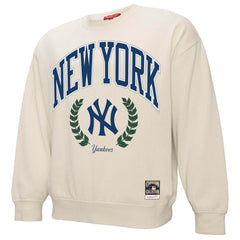 New York Yankees Women's Cooperstown Collection Laurel Pullover Sweatshirt - Cream | Mitchell & Ness